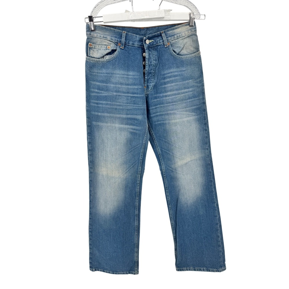 H&M Jeans Straight Leg Mens 31x32 Blue Button Fly Medium Wash Divided Faded